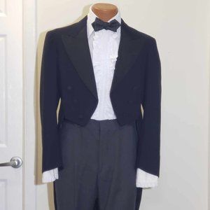 Antique evening coat dark blue grograin lapels 38R